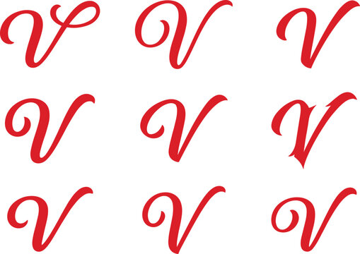 Decorative Letter V Monogram Collection Featuring Elegant Calligraphy, Script Typography, and Ornamental Alphabet Vector Designs