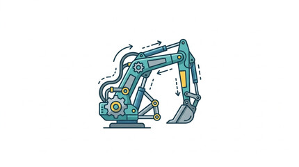 Naklejka premium Mechanical excavator arm with hydraulic pistons and bucket.