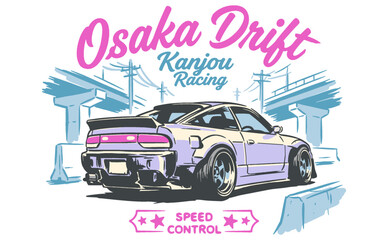 Drift Racing Club. Road speed graphic print. Extreme racing. Car print design for t shirt print, poster, sticker, background and other uses. © Tri