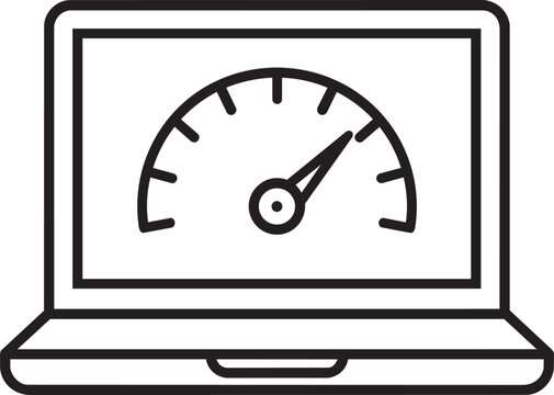 Laptop speedometer benchmark performance speed web icon representing electronic technology software concept and virtual industry vector illustration