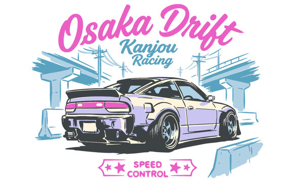 Drift Racing Club. Road speed graphic print. Extreme racing. Car print design for t shirt print, poster, sticker, background and other uses.