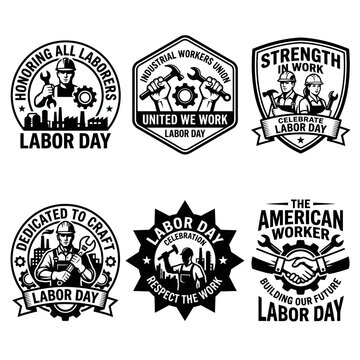 Labor Day Worker Emblems and Logos.