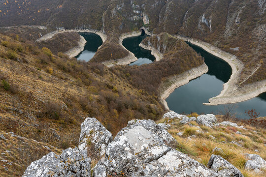 Meander on river Uvac near Sjenica on southern Serbia, special natural reserve, view from Molitva viewpoint