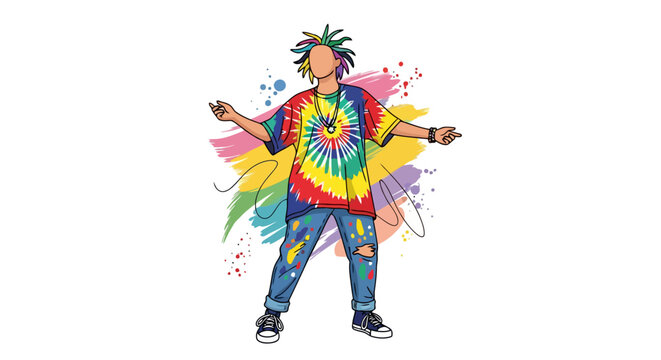 Colorful illustration of a person with dreadlocks and tie-dye shirt.