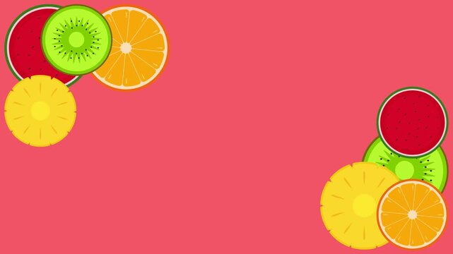 Animated Fruit Slices Rotating on Pink Background
