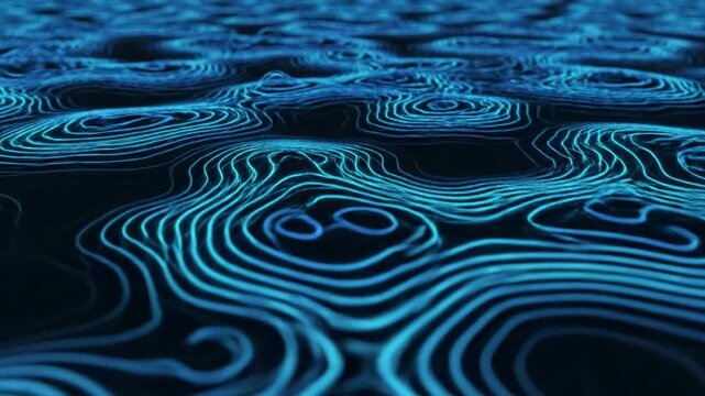 Abstract Blue Topography Waves Flowing Through Digital Network Background