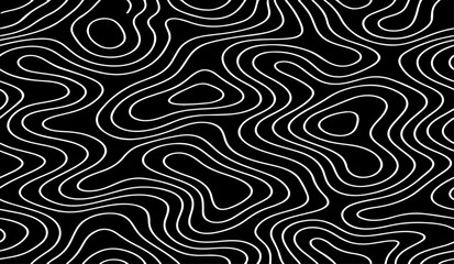 Obraz premium Abstract Topographic Contour Lines Vector Illustration Design in Black and White with Flowing Organic Map Pattern for Modern Minimal Background, Geographic Terrain Line Art Texture.
