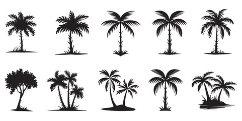 Set of Tropical Palm Tree Silhouettes Vector Illustration for Beach and Island Nature Design © ARIEN