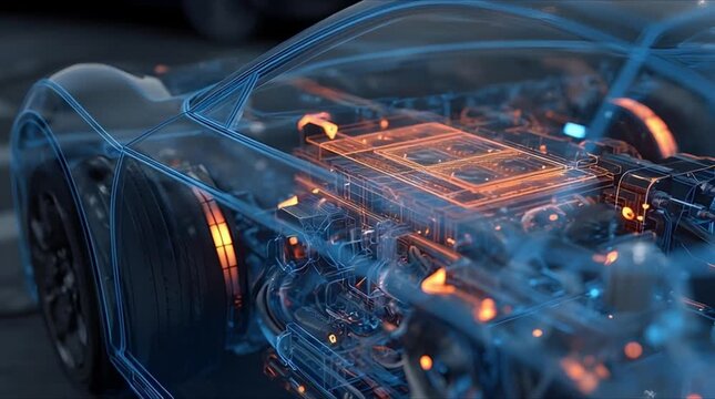 Battery core pulsation in futuristic electric vehicle (AI Generated)