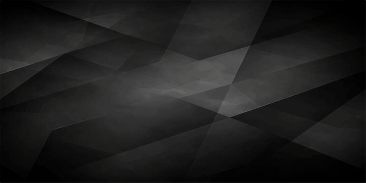 Abstract black geometric background featuring a modern mosaic pattern of dark polygon triangles and blue light shapes for a stylish vector wallpaper design