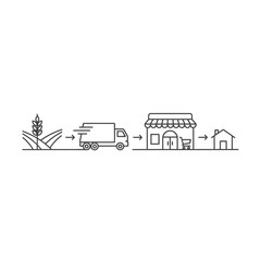 Fototapeta premium Supply chain illustration showing food production to delivery to distribution and consumption