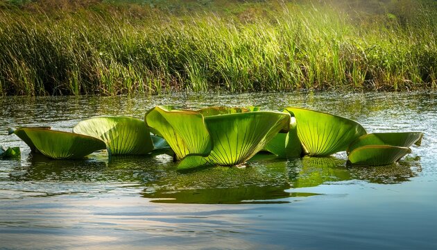 Closeup Fresh Giant Salvinia Aerican Payal Kariba Weed Salvinia Water Fern Salvinia Salvinia Molesta Float On The Water In The Water Source