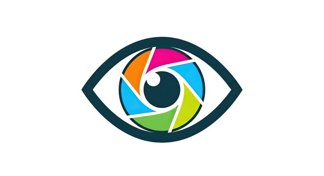 Colorful photography camera shutter eye iris logo icon.