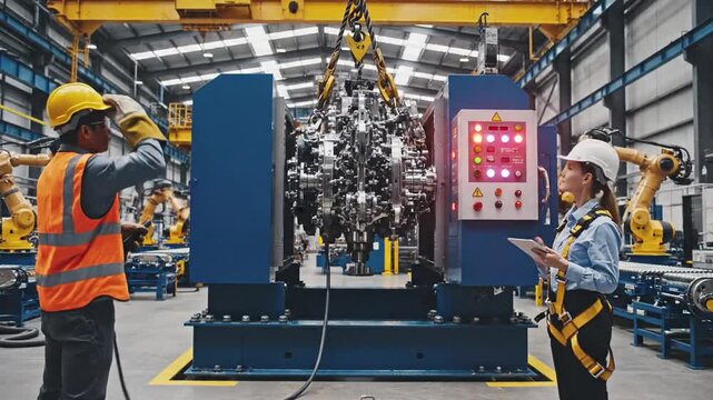 Skilled construction worker in safety gear performing intense welding on complex industrial machinery with bright sparks flying.