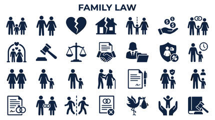 Family Law Icons Representing Legal Issues Divorce Marriage Child Custody and Support Services