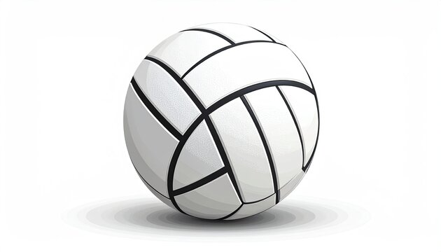 A Realistic White Volleyball with Black Lines on a White Background.