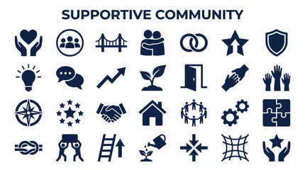 Supportive Community Icons Representing Connection Teamwork Growth Togetherness And Shared Goals In Blue Tones © Iconique Studio