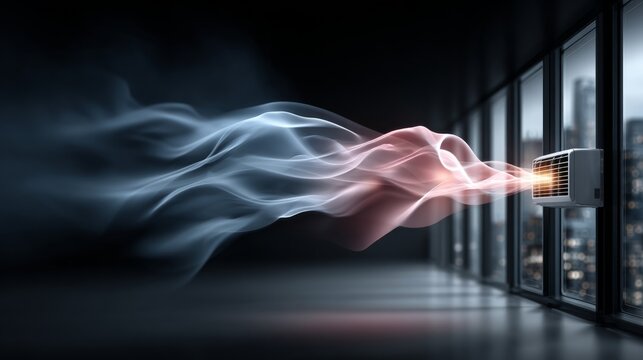 Air conditioning unit cools indoor space while emitting cool air into a city environment