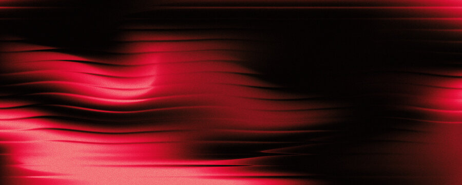 Abstract background of red gradient in dark, shiny liquid with stripes effect. Refraction of wavy striped glass.