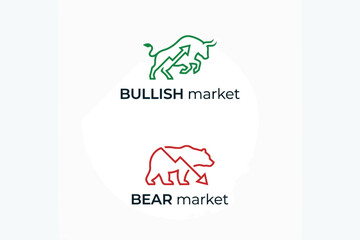 Obraz premium Bull and Bear Market Icons Showing Stock Market Trends