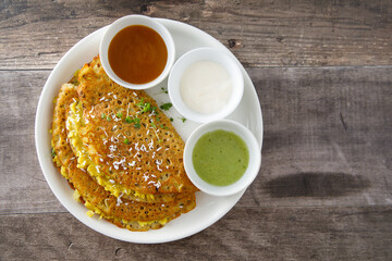 Obraz premium Vegan lentil pancake with potato and curry