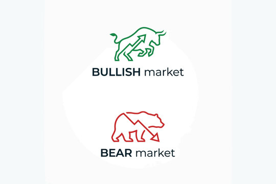 Bull and Bear Market Icons Showing Stock Market Trends