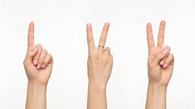 Hands showing numbers one two and two with index finger