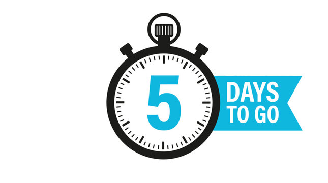 Stopwatch graphic illustration shows five days left until event countdown begins
