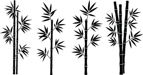 Obraz premium Silhouette set of black bamboo stalks and leaves for zen and nature design