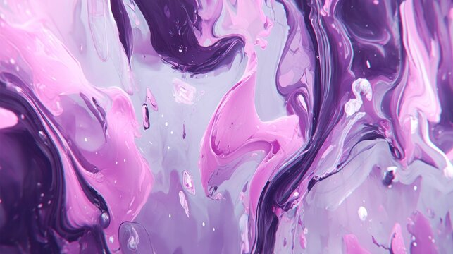 Vibrant swirls of pink and deep purple paint create an abstract fluid composition.