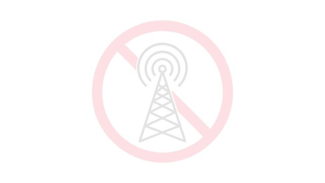 Red Prohibition Sign Over Cell Tower - Disconnected Network Icon
