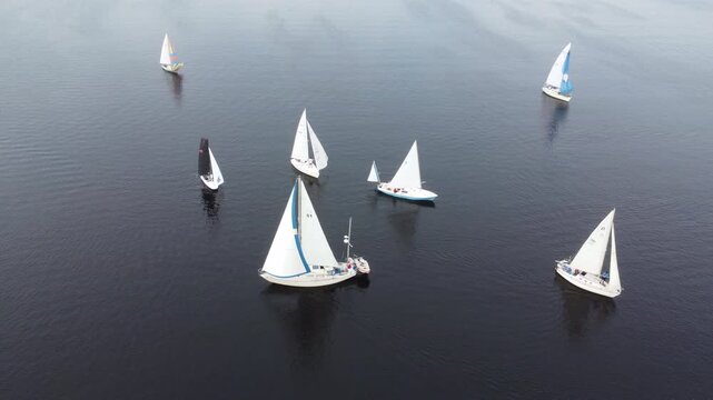 Palatka Sailboat regatta static drone shot directly above boats