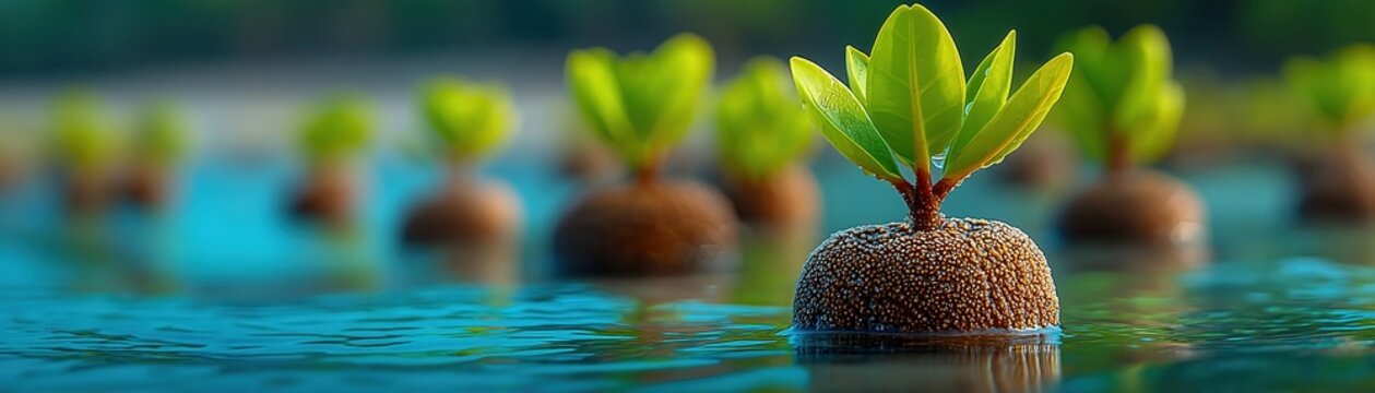 Mangrove seedling water coastal plant climate change adaptation Mangrove seedling rooted coastal water showing climate change adaptation with