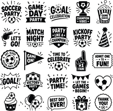 Soccer Party Quote Badge Collection with Football Game Day Celebration Typography