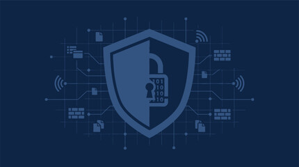 Cybersecurity Data Protection Shield with Padlock Symbolizing Secure Network Infrastructure and Digital Privacy Solutions © Randomic Dgitals