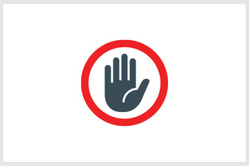 Obraz premium Stop Hand Sign Icon inside Red Circle Isolated on White