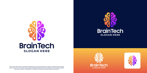 Naklejka premium Brain circuit, brain tech, digital brain logo design