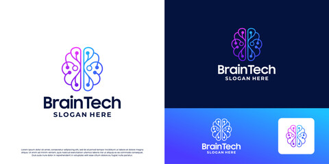 Fototapeta premium Brain circuit, brain tech, digital brain logo design