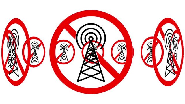 Red Prohibition Sign Over Cell Tower - Disconnected Network Icon