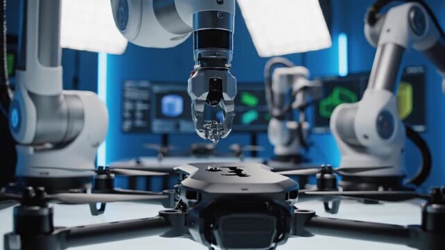 Robotic Drone Assembly - Precision Engineering in a High-Tech Laboratory.