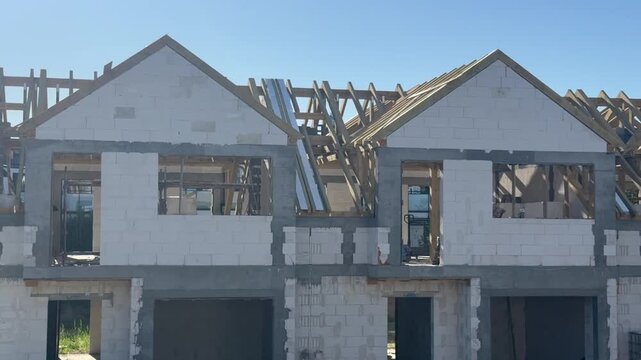 Modern Duplex House Under Construction &ndash; Residential Real Estate Development and Property Investment Concept

