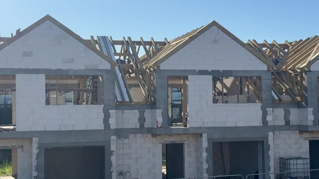Modern Duplex House Under Construction &ndash; Residential Real Estate Development and Property Investment Concept
