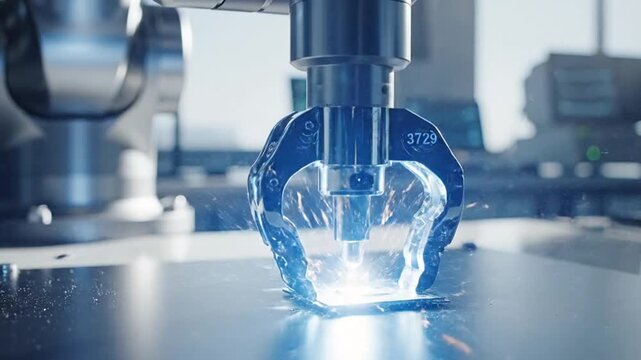 Robotic arm precisely manipulates and places components in a manufacturing process.