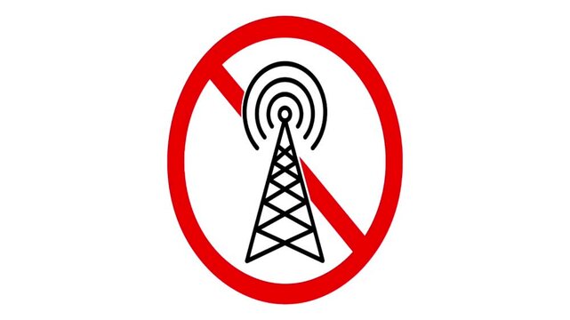 Red Prohibition Sign Over Cell Tower - Disconnected Network Icon