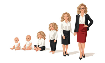 Naklejka premium Female Life Cycle Stages from Infant to Adult Career Woman