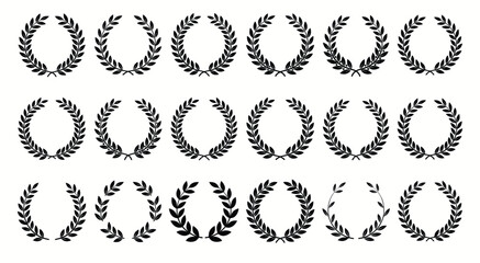 Laurel wreath silhouette vector set black leaf branch round frame collection design elements isolated on white background © MdJherulIslam