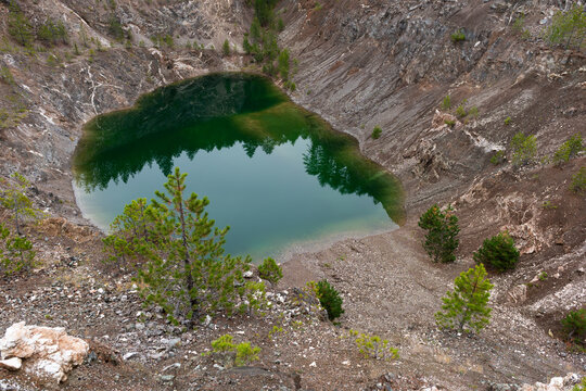 Tavnicko lake near Zlatibor in southern Serbia, clear and calm water in former magnesite mine