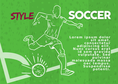 Slide with soccer players drawn with dynamic lines. Separate vectors.