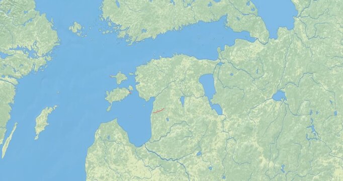 Estonia on Globe. Zoom into the country with Earth spinning on dark background. Physical world map with Estonia and label on it. Country view animation.