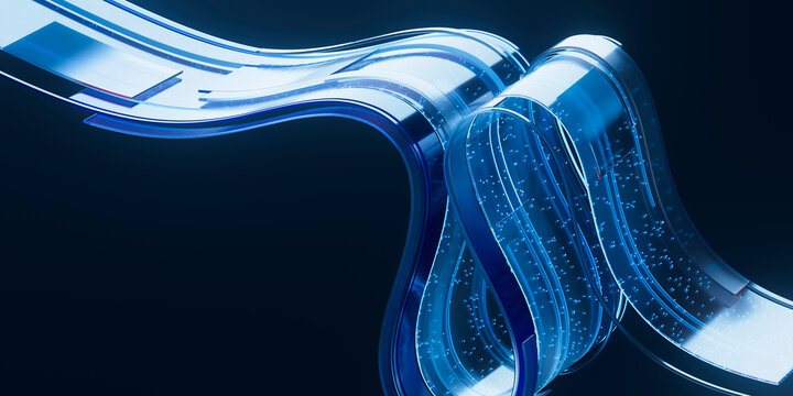3D digital stream network with blue transparent loops